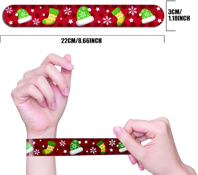 CCINEE 48Pcs Christmas Slap Bracelets，Xmas Slap Wristbands Assorted Christmas Theme Pattern Snap Wristbands for Kids Christmas Party Favors Gift Bag Filler
