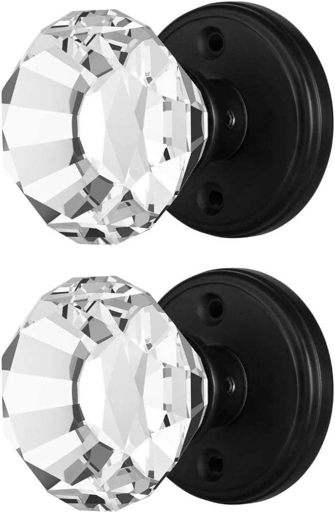 Clear Crystal Door Knob, Glass Door Knobs Interior Non-Locking Set, Antique Decorative Vintage Style for Hallway, Closet, Passage Doors, 2 Pack