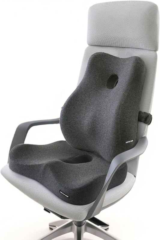 Seat Cushion and Lumbar Support Pillow Set, Sciatica Relieving Coccyx Cushion,hemorrhoid Cushion,Chair Back Support,Ergonomic Cushion&Pillow,Office Chair Cushions for Back and Butt(Dark Grey)