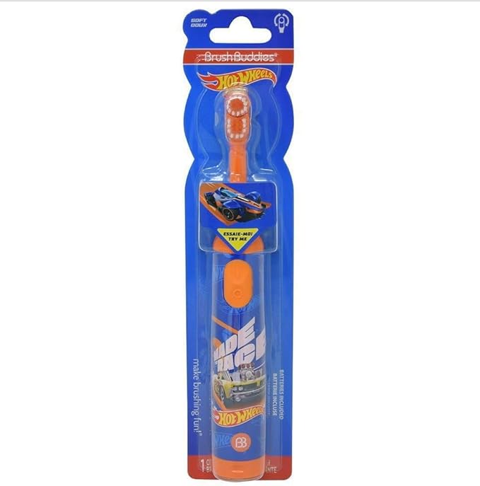 Brush Buddies Hot Wheels Electric Toothbrush, Kids Electric Toothbrushes, Battery Toothbrush, Toddler Electric Toothbrush for Kids 4-7