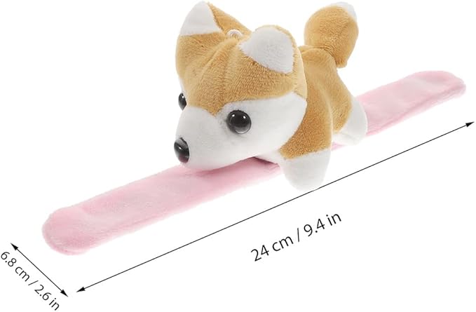 LOGOFUN 2Pcs Plush Dog Slap Bracelet Puppy Stuffed Animal Hug Slap Bracelet Birthday Party Favor (Yellow)