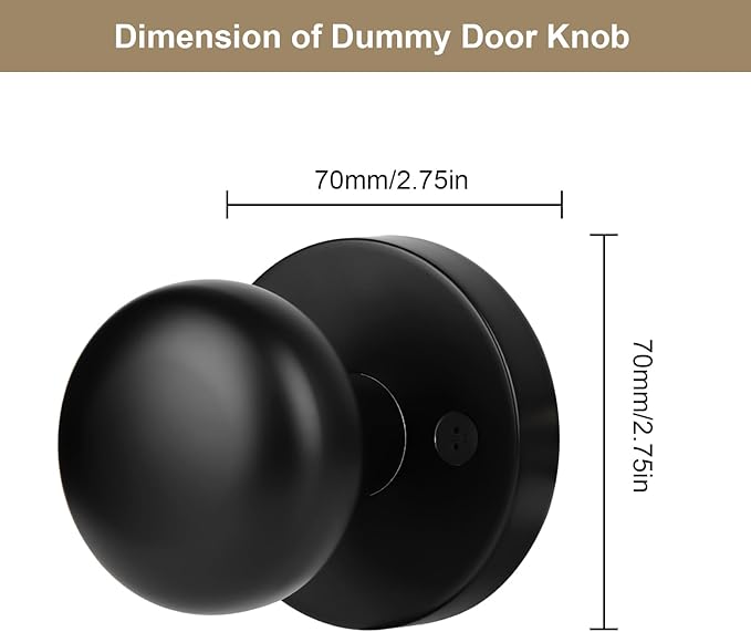 Dummy Door Knobs Interior, Matte Black Door Knobs, Vintage Non-Locking Inactive Door Handle for Closet and Bifold, 2 Pack