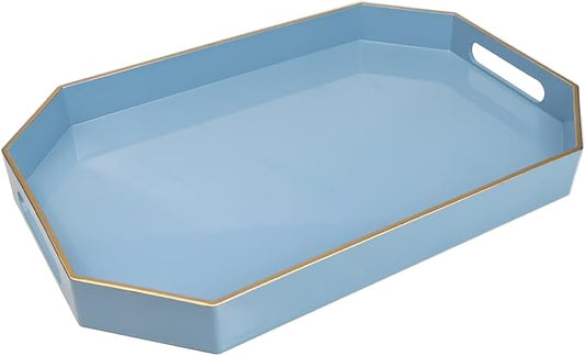 Spsyrine Blue Plastic Serving Tray for Ottoman, Coffee Table, Octagon Decorative Tray for Entertaining, Outdoor, Living Room, Home Decor