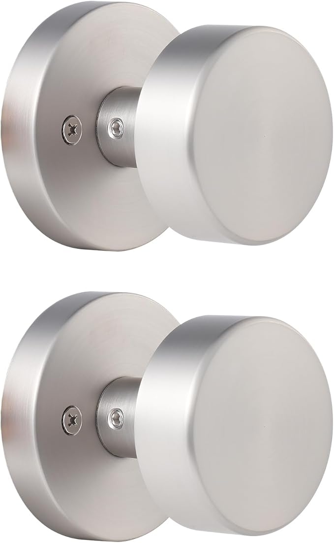 2 Pack Brushed Nickel Dummy Door Knob Single-Sided Satin Nickel Dummy Door Handles Interior for Closet and Hallway, Non-Turning Door Knob Interior Push/Pull Door Handles