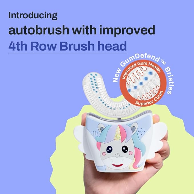 autobrush Kids U Shaped Electric Toothbrush, ADA Accepted, Sonic Pro with Unique 360° Nylon Bristles 3 Cleaning Modes,Whitening LED-Lights,Plays Music (Double-Sided),Ages 6-8, Unicorn