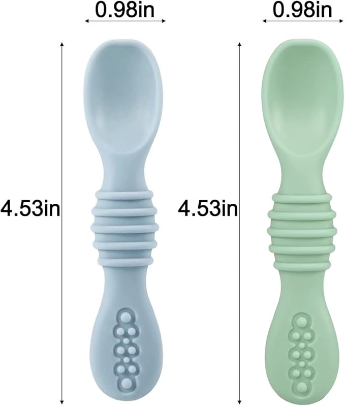 PandaEar 2 Pack Silicone Suction Plate for Baby, Divided Unbreakable Toddler Food Plate with 2 Pack Spoons for Self Feeding, Toddler Utensils Feeding Set Baby Eating Supplies, Crab Shape -Blue&Green