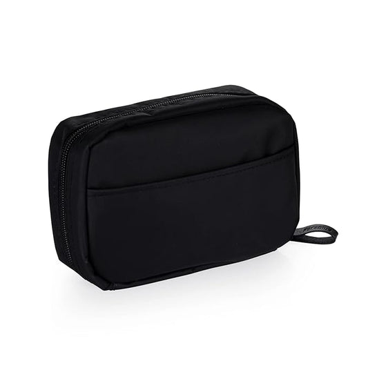 Hekyip Rectangular Beauty Bag, Small Travel Makeup Bag for Purse, Portable Waterproof Cosmetic Pouch for Ladies Women (Rectangular All Black)