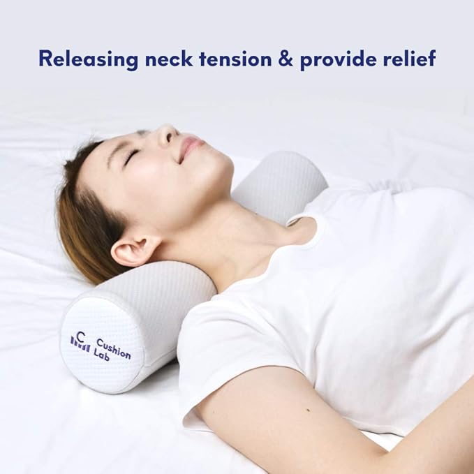 C CUSHION LAB Roll Pillow for Neck Relief - Extra Dense Memory Foam Round Cylinder Bolster for Cervical Support, Spondylosis, Neck Pain Relief, & Spine Lumbar Traction - Washable Cover & Travel Bag