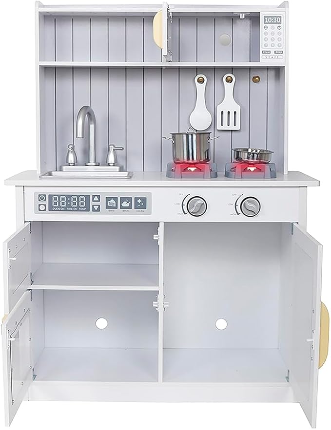 Kids Kitchen Playset,Children Play Kitchen for Toddler,Baby Toy Kitchen Set,Pretend Wooden Kitchen,Birthday Gifts with Play Sink Toy,Lights Sounds, Cooking Set for Kids Ages 3+Boys Girls