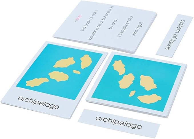 Kghios Land and Water Form Cards Set- Montessori Materials for Kids Geography Educational Tools Preschool Early at Home Learning Toys