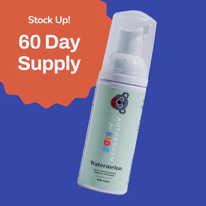 autobrush Kids Fluoride-Free Foaming Toothpaste Watermelon Flavor for Electric or U-Shaped Toothbrush, SLS-Free, Training Toothpaste, Anti-Cavity (2 Pack)