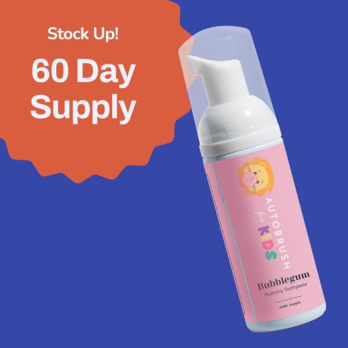 autobrush Kids Fluoride-Free Foaming Toothpaste Bubblegum Flavor for Electric or U-Shaped Toothbrush, SLS-Free, Training Toothpaste, Anti-Cavity (2 Pack)