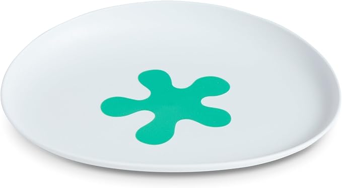 doddl Baby and Toddler Plate, Non-Slip Base, Ergonomic Toddler Dishes for Self Feeding, 1-3 Year Olds, Dishwasher Safe, BPA Free (White & Aqua)