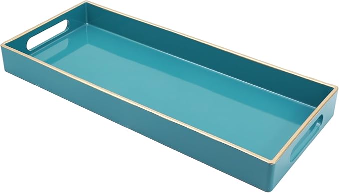 Leemxiiny Teal Blue Vanity Tray with Handles, Decorative Tray Desktop Storage Organizer for Bathroom, Living Room, 5.9"*13.7"