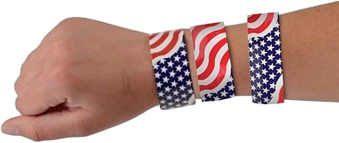 ArtCreativity Patriotic Slap Bracelets for Kids, Set of 12, Stars and Stripes Slap Wrist Bands, July 4th Party Favors for Kids, Red, White, and Blue Accessories for Memorial and Veterans Day