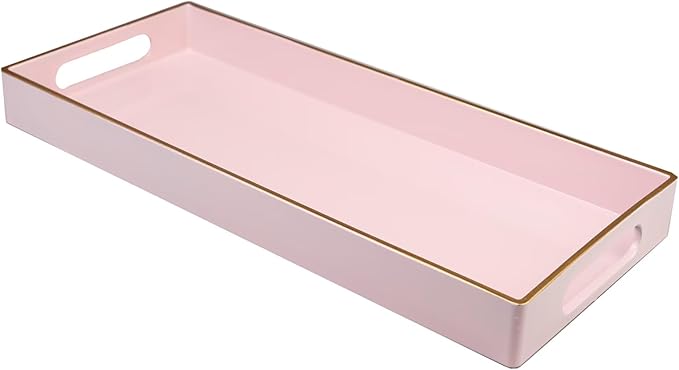 Leemxiiny Pink Vanity Tray with Handles, Decorative Tray Desktop Storage Organizer for Bathroom, Living Room, 5.9"*13.7"