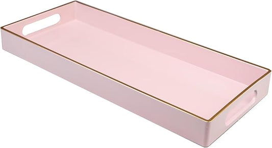 Leemxiiny Pink Vanity Tray with Handles, Decorative Tray Desktop Storage Organizer for Bathroom, Living Room, 5.9"*13.7"