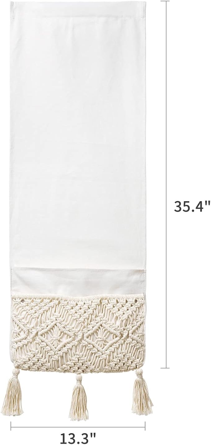 Mkono Macrame Couch Organizer Remote Control Caddy Sofa Armrest Armchair Bedside Storage Holder Bag for TV Remote, Magazine, Books, Cell Phone, iPad, Boho Living Room Home Dorm Decor, Beige