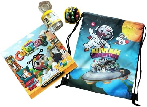 Learning Activity Bundle: Coloring Activity Book (AhvianTheCreative Draw, Cut, Learn & Create) + Color Pastel Crayons with Case (Non-Toxic, Washable, Sticks) + Drawstring Tote Bag