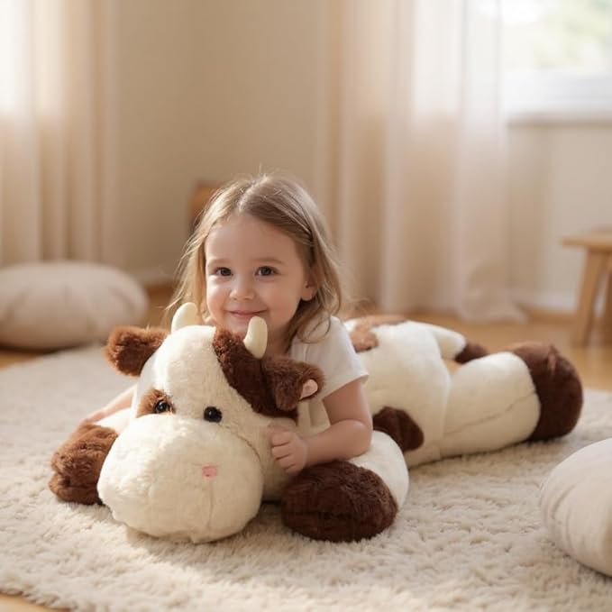 Weighted Cow Stuffed Animal Soft Weighted Plushes Cute Cow Plush Toy Birthday for Boys Girls Kids Adults (20" 3.3 lbs)