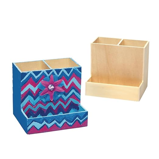 Colorations® Decorate Your Own Wooden Desktop Organizer, Set of 12, Craft for Kids, Pre-Assembled Organzier, Create Unique & Personal Designs, Fun Kids Craft Project, Craft Project for Boys & Girls