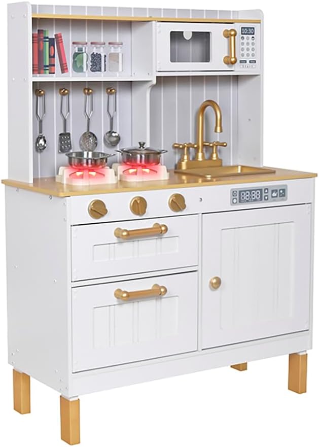 Kids Kitchen Playset,Children Play Kitchen for Toddler,Baby Toy Kitchen Set,Pretend Wooden Kitchen,Birthday Gifts with Play Sink Toy,Lights Sounds, Cooking Set for Kids Ages 1+Boys Girls