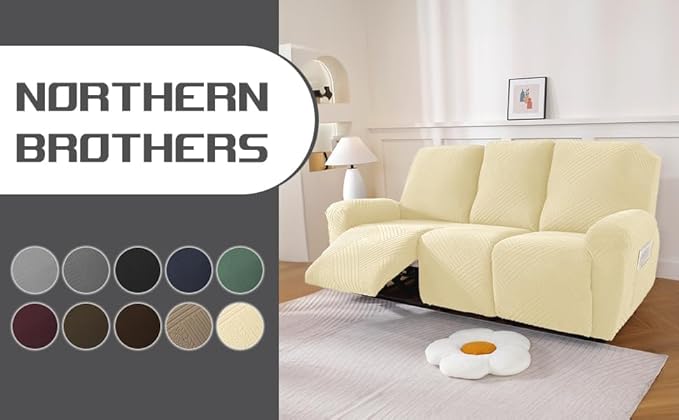 NORTHERN BROTHERS Recliner Sofa Covers 3 Seater - Reclining Sofa Covers Couch Covers for Reclining Couches Reclining Couch Covers, Beige