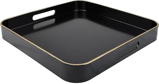 Omuriko Black Square Decorative Tray with Handles, 13"*13" Versatile Serving Tray for Coffee Table, Ottoman, Ideal for Serving, Displaying, Organizing