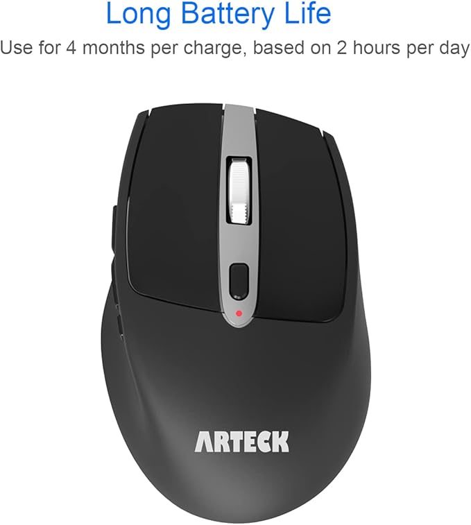 Arteck Wireless Mouse, 2.4G USB Wireless Ergonomic Optical Mouse, with Nano USB Receiver Silent Clicking Side Switch Buttons for Computer/Desktop/PC/Laptop and Windows 11/10 Rechargeable Battery