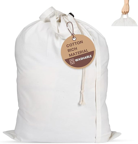 LFH Home Cotton Canvas Extra Large Laundry Bag with Handle, Heavy Duty Drawstring Closure Washable Laundry Bags School Travel, Home, Hotel, College Dorm, Organizer Sack, Toys 28x40-White Thanks Giving