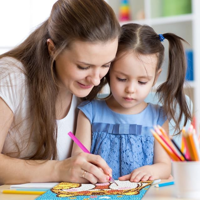 4 Pack 5D Cartoon Animals Diamond Art Kits for Kids, Cute Tiger DIY Diamond Painting Kit for Kids Beginners,Full Round Drill Big Gem Art for Kids Age 6-12(6X6 inch)