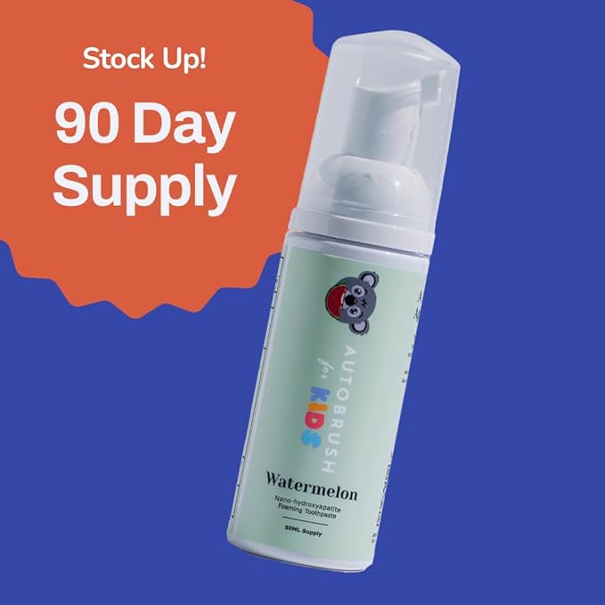 autobrush Kids Fluoride-Free Foaming Toothpaste Watermelon Flavor for Electric or U-Shaped Toothbrush, SLS-Free, Training Toothpaste, Anti-Cavity (3 Pack)