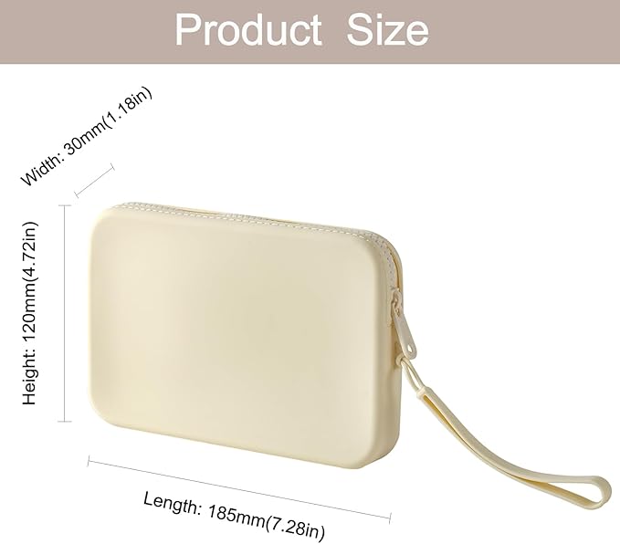 WHHJM Large Silicone Multifunctional Essential Bag Portable Travel Makeup Bag for Women Men Cards Cash Bag Zipper Pouch (White)