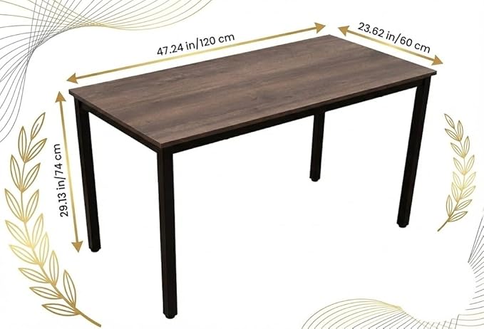 GL GLOBAL LIFE 47 inch Large Computer Desk Wood, Modern Simple Style Desk for Home Office, Bedroom, Study Student Writing Desk, Small Spaces, Black Metal Frame, Walnut Top