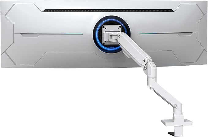 BEWISER Heavy Duty Monitor Arm Mount for 34-49 inches and Ultra 57 inches Screens,Weight Capacity Up to 44 lbs,Full Motion Height Swivel Adjustable Monitor Arm(White)