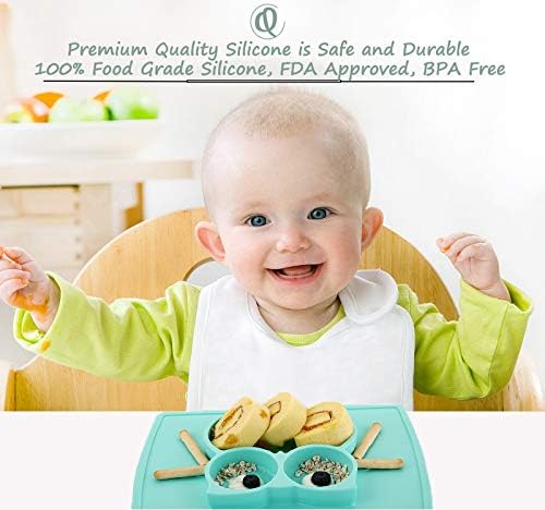 Qshare Toddler Plate, Portable Baby Plate for Toddlers and Kids, BPA-Free Strong Suction Plates for Toddlers, Dishwasher and Microwave Safe Silicone Placemat 11x8x1 inch