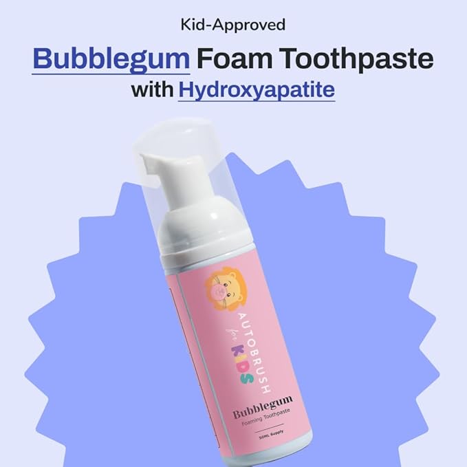 autobrush Kids Fluoride-Free Foaming Toothpaste Bubblegum Flavor for Electric or U-Shaped Toothbrush, SLS-Free, Training Toothpaste, Anti-Cavity (3 Pack)