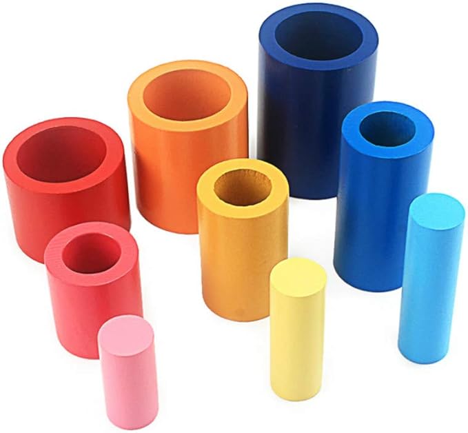 DANNI Montessori Toddler Sensory Wood Toys Different Circles and Cylinders Block Toy for Children Preschool Colors Cognition Training