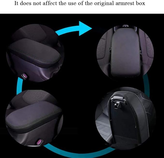 XITER Car Armrest Cover Saver, 1 Pc Center Console Pad Fit for Toyota RAV4 2019-2025, Central Console Armrest Box Protector Interior Accessories (Black skin and black line)