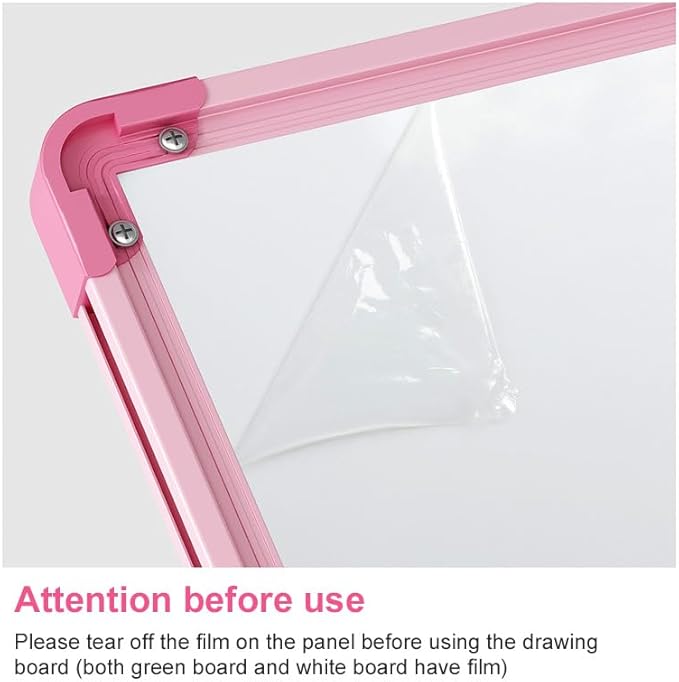 Harmoniousplay Kids Double Sided Easel Double Sided Magnetic Whiteboard and Chalkboard Adjustable Height Art Easel Ages 2 and Up (Pink)