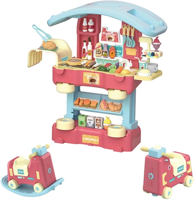 Kitchen Playset, 3 in 1 Kitchen Pretend Play, 68 PCS Realistic Cooking Accessories, Sounds, Lightnd, Running Water，Ideal Gift for Boys and Girls