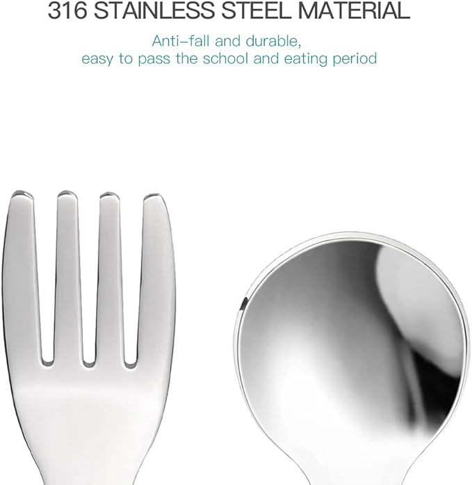 Forks and Spoons Cartoon Set Stainless Steel Utensils Flatware Round Handle Utensils Silverware Flatware Cutlery Set for Home, Kitchen and Restaurant (Pink Dinosaur - Long)