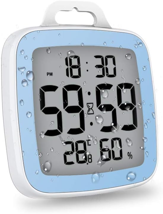 BALDR Digital Bathroom Clock with Timer - Waterproof Shower Clock with Time and Temperature - Waterproof Shower Timer for Kids and Adults - Bathroom Timer, Digital Shower Clocks for Bathroom (Blue)