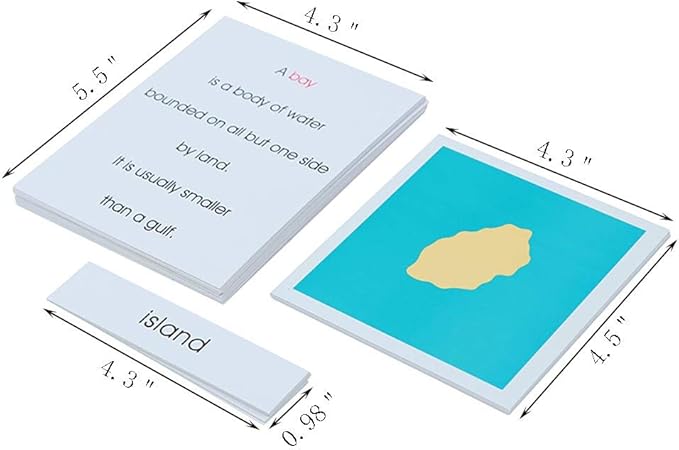 Kghios Land and Water Form Cards Set- Montessori Materials for Kids Geography Educational Tools Preschool Early at Home Learning Toys