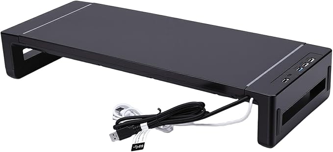 YUEHISY Monitor Stand Riser with 4 USB Ports, Phone Holder & Storage Drawer, Adjustable Foldable Computer Monitor Riser for Laptop, TV, Printer, Speaker