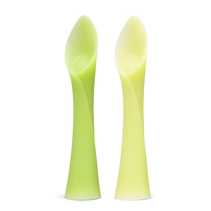 Olababy 100% Silicone Soft-Tip Training Spoon for Baby Led Weaning 2pack (Kiwi/Lemon)