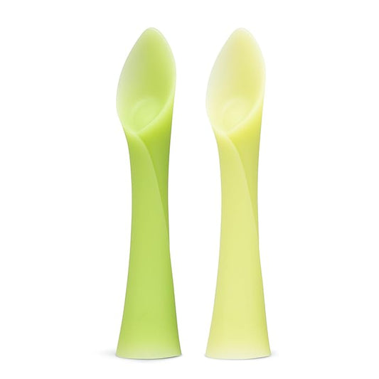 Olababy 100% Silicone Soft-Tip Training Spoon for Baby Led Weaning 2pack (Kiwi/Lemon)
