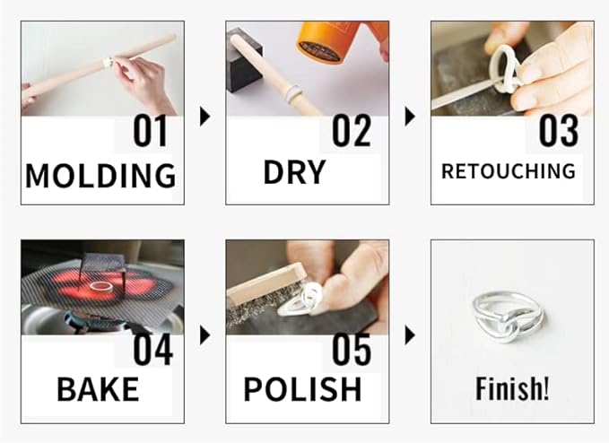 Art Silver Clay for Jewelry Making 20g A-0274 Set of 2 Including 3 Sand Papers. Clay for Rings, Necklaces and Other Accessories