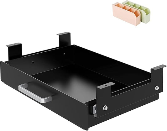 Gome Under Desk Pull-Out Drawer - Storage Organizer Office Mounted, Easy Slide-Out Pencil Drawer for Space Saving, Ideal for Sit-Stand Workstation with 1.2" High Crosspiece