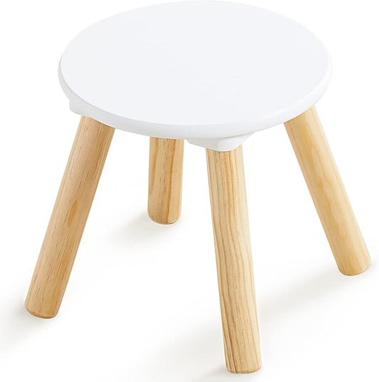 Beright Wooden Step Stool for Kids, 9 Inch Round Kids Chair fit with Sensory Table, Sturdy Sitting Stool with Assembled Four-Legged for Children Toddler, 1 Pack